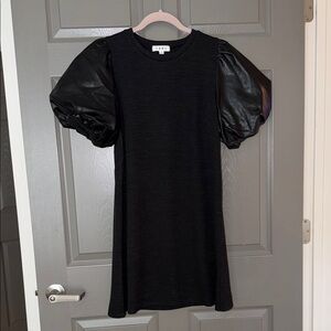 THML Black Knit Crewneck Top with Ribbed Trim